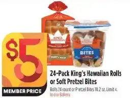 Raley's 24-Pack King's Hawaiian Rolls or Soft Pretzel Bites offer