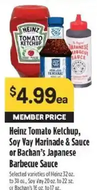 Raley's Heinz Tomato Ketchup, Soy Vay Marinade & Sauce or Bachan's Japanese Barbecue Sauce offer