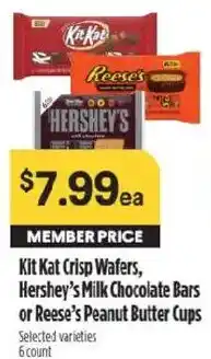 Raley's Kit Kat Crisp Wafers, Hershey's Milk Chocolate Bars or Reese's Peanut Butter Cups offer