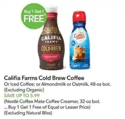 Publix Califia Farms Cold Brew Coffee or Iced Coffee; or Almondmilk or Oatmilk offer