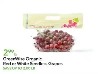 Publix GreenWise Organic Red or White Seedless Grapes offer