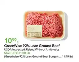 Publix GreenWise 92% Lean Ground Beef offer