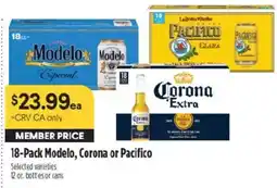 Raley's 18-Pack Modelo, Corona or Pacifico offer