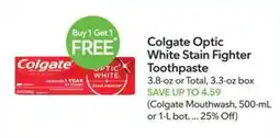 Publix Colgate Optic White Stain Fighter Toothpaste offer