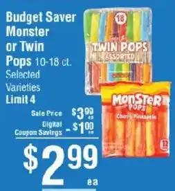 Smart & Final Budget Saver Monster or Twin Pops offer