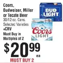 Smart & Final Coors Budweiser Miller or Tecate Beer offer