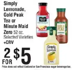Smart & Final Simply Lemonade, Gold Peak Tea or Minute Maid Zero offer