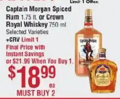 Smart & Final Captain Morgan Spiced Rum or Crown Royal Whiskey offer