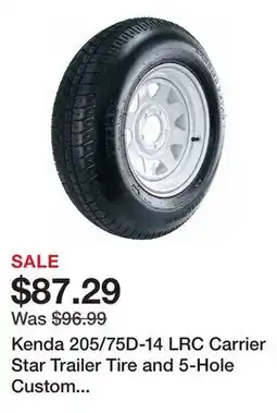 Tractor Supply Company Kenda 205/75D-14 LRC Carrier Star Trailer Tire and 5-Hole Custom Spoke Wheel offer