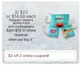 Walgreens Pampers Diapers Jumbo Pack offer