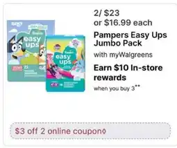 Walgreens Pampers Easy Ups Jumbo Pack offer