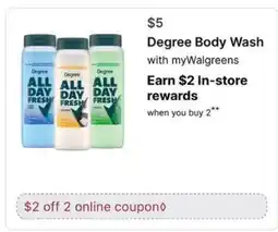 Walgreens Degree Body Wash offer