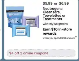 Walgreens Neutrogena Cleansers, Towelettes or Treatments offer