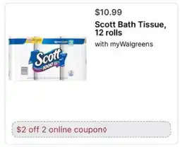 Walgreens Scott Bath Tissue, 12 rolls offer