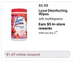 Walgreens Lysol Disinfecting Wipes offer