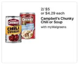 Walgreens Campbell's Chunky Chili or Soup offer