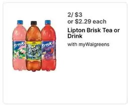 Walgreens Lipton Brisk Tea or Drink offer