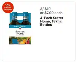 Walgreens 4-Pack Sutter Home, 187ml. Bottles offer