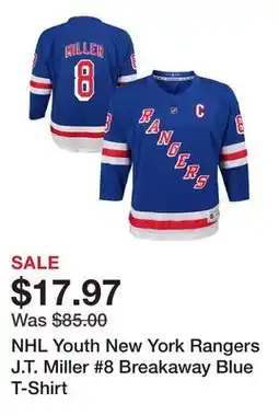 Dick's Sporting Goods NHL Youth New York Rangers J.T. Miller #8 Breakaway Blue T-Shirt offer
