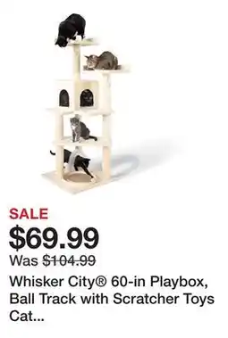 Petsmart Whisker City 60-in Playbox, Ball Track with Scratcher Toys Cat Tree, Scratching Post, White, Tan offer