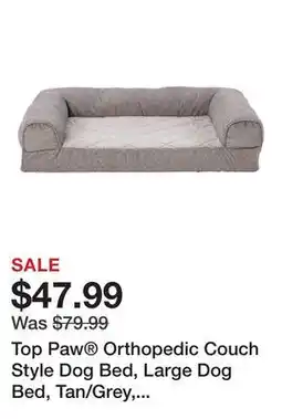 Petsmart Top Paw Orthopedic Couch Style Dog Bed, Large Dog Bed, Tan/Grey, 30Lx38W offer