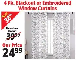 Ocean State Job Lot 4 Pk. Blackout or Embroidered Window Curtains offer