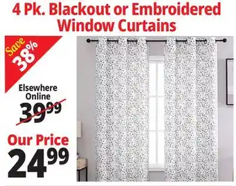 Ocean State Job Lot 4 Pk. Blackout or Embroidered Window Curtains offer