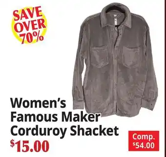 Ocean State Job Lot Women's Famous Maker Corduroy Shacket offer