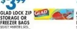 Met Foodmarkets Glad lock zip storage or freezer bags offer