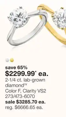 JC Penney 2-1/4 ct. lab-grown diamond״ Color F, Clarity VS2 offer