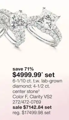 JC Penney 6-1/10 ct. t.w. lab-grown diamond 4-1/2 ct. center stone◊ Color F, Clarity VS2 offer