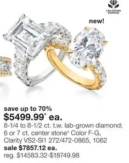 JC Penney 8-1/4 to 8-1/2 ct. t.w. lab-grown diamond 6 or 7 ct. center stone◊ Color F-G, Clarity VS2-SI1 offer