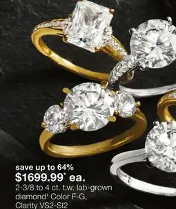 JC Penney 2-3/8 to 4 ct. t.w. lab-grown diamond‡ Color F-G, Clarity VS2-SI2 offer