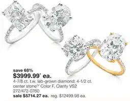 JC Penney 4-7/8 ct. t.w. lab-grown diamond 4-1/2 ct. center stone״ Color F, Clarity VS2 offer