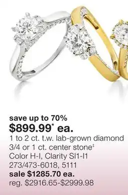 JC Penney 1 to 2 ct. t.w. lab-grown diamond 3/4 or 1 ct. center stone‡ Color H-I, Clarity SI1-I1 offer