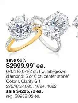 JC Penney 6-1/4 to 6-1/2 ct. t.w. lab-grown diamond 5 or 6 ct. center stone‡ offer