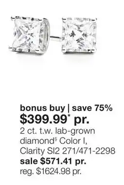 JC Penney 2 ct. t.w. lab-grown diamond§ Color I, Clarity SI2 offer