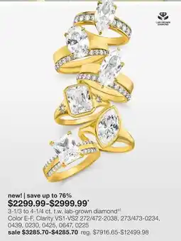 JC Penney 3-1/3 to 4-1/4 ct. t.w. lab-grown diamond‡◊ Color E-F, Clarity VS1-VS2 offer