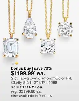 JC Penney 2 ct. lab-grown diamond Color H-I, Clarity SI2-11. 271/471-3288 offer