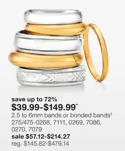 JC Penney 2.5 to 6mm bands or bonded bands§ offer