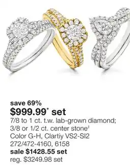 JC Penney 7/8 to 1 ct. t.w. lab-grown diamond 3/8 or 1/2 ct. center stone‡ Color G-H, Clartiy VS2-SI2 offer