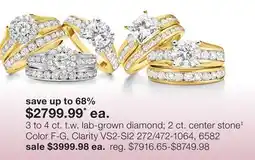JC Penney 3 to 4 ct. t.w. lab-grown diamond 2 ct. center stone‡ Color F-G, Clarity VS2-SI2 offer