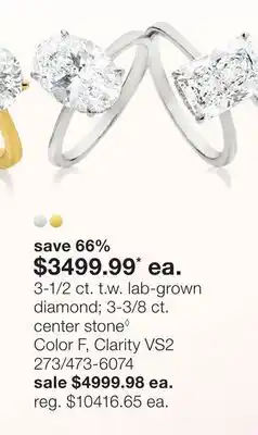 JC Penney 3-1/2 ct. t.w. lab-grown diamond 3-3/8 ct. center stone◊ Color F, Clarity VS2 offer