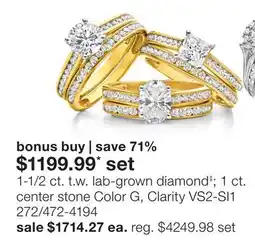 JC Penney 1-1/2 ct. t.w. lab-grown diamond† 1 ct. center stone Color G, Clarity VS2-SI1 offer
