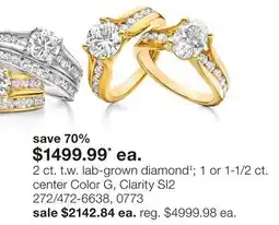 JC Penney 2 ct. t.w. lab-grown diamond‡ 1 or 1-1/2 ct. center Color G, Clarity SI2 offer