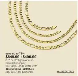 JC Penney 8.5 or 22 figaro or curb bracelet or chain‡ offer