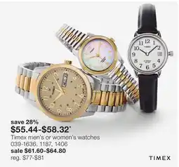 JC Penney Timex men's or women's watches offer