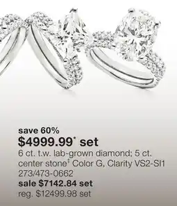JC Penney 6 ct. t.w. lab-grown diamond 5 ct. center stone‡ Color G, Clarity VS2-SI1 offer
