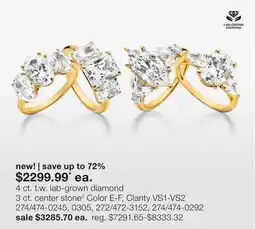 JC Penney 4 ct. t.w. lab-grown diamond 3 ct. center stone◊ Color E-F, Clarity VS1-VS2 offer