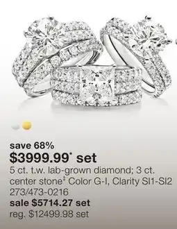 JC Penney 5 ct. t.w. lab-grown diamond 3 ct. center stone‡ Color G-I, Clarity SI1-SI2 offer
